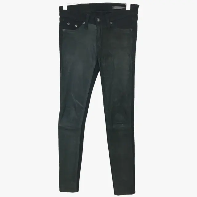 Rag & Bone Jeans Hyde Lamb Leather Denim Combo Skinny Black Size 25 Women's