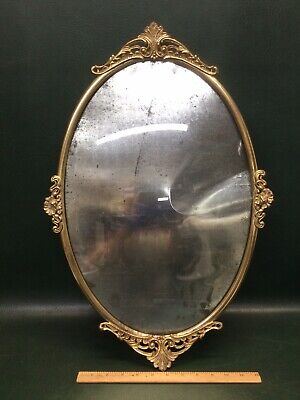 Antique Vintage Large Oval Gold Ornate Metal Frame w/ Bubble Convex Glass
