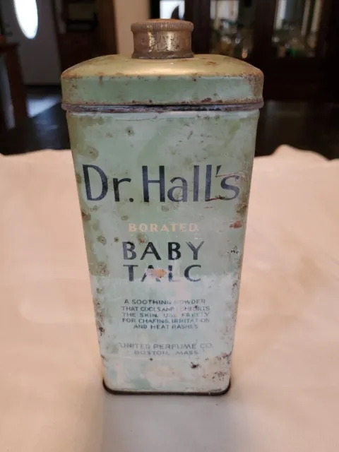 Vintage Dr. Hall's Borated Baby Talc Talcum Powder Tin Full