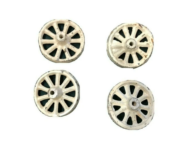 Vtg. 4 Pcs. Toy Metal Wheels - Painted White Salvage Steampunk, Parts 2 "