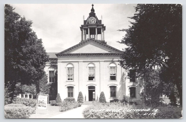 Real Photo PC~Court House & Clock Tower Glenwood Iowa~Army Job Recruit Sign~RPPC