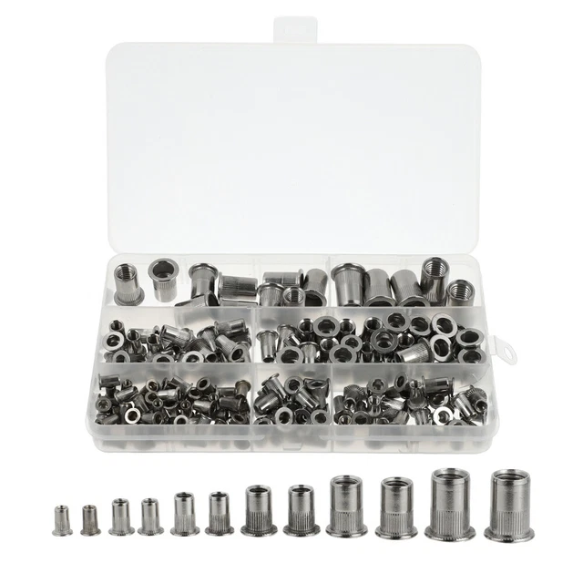 Kit assortimento dadi rivetti in acciaio inox multiuso 165 pz