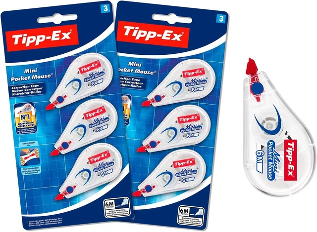 Tipp-Ex Korrekturroller Mini Pocket Mouse, 6m x 5mm, 6er Pack | Ideal für das Büro, das Home Office oder die Schule | 6 Stück Tipp-Ex Korrekturroller Mini Pocket Mouse, 6m x 5mm, 6er Pack | Ideal für das Büro, das Home Office oder die Schule | 6 Stück