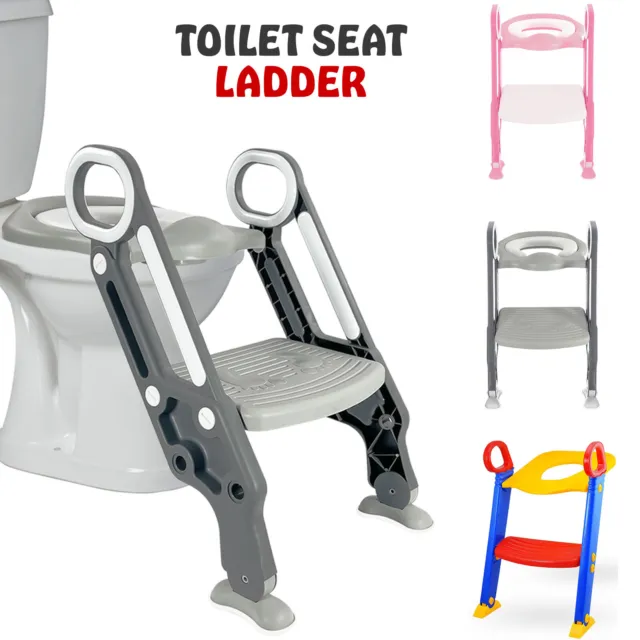 Children Toilet Seat & Ladder Toddler Training Step Up Easy Fold Down For Kids