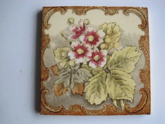 Antique Victorian Print & Tint Wall Tile - Pattern #2531 Nuts, Blossom & Leaves