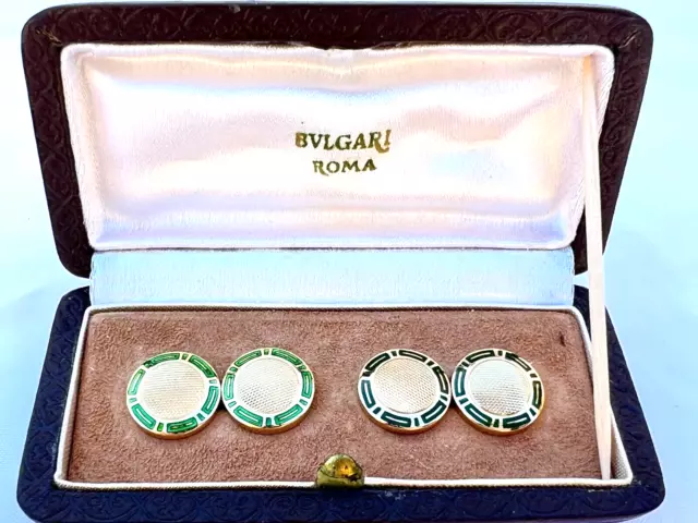 Magnificent Bvlgari 18K Gold Enameled Pair Of Cufflinks With Original Box