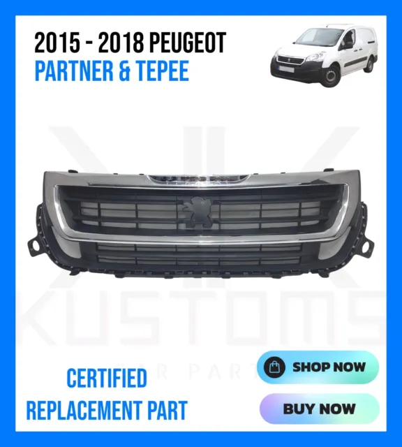 2015 - 18 Peugeot Partner Tepee Front Bumper Upper Grill, Chrome Trim - Complete