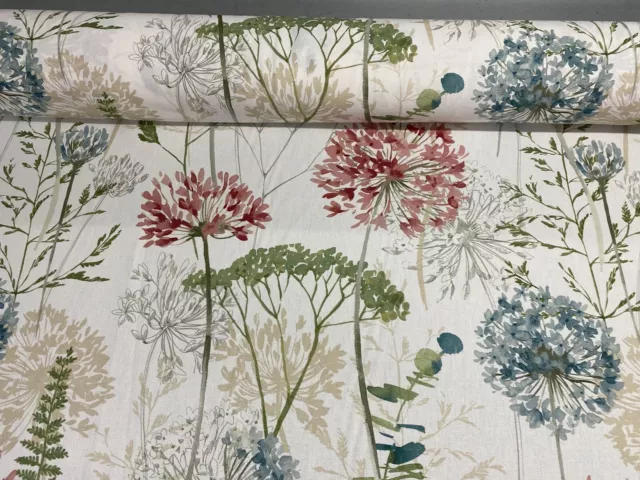 Country Floral Hedgerow Haze Red/Blue cotton  140cm/54" Curtain/Craft Fabric