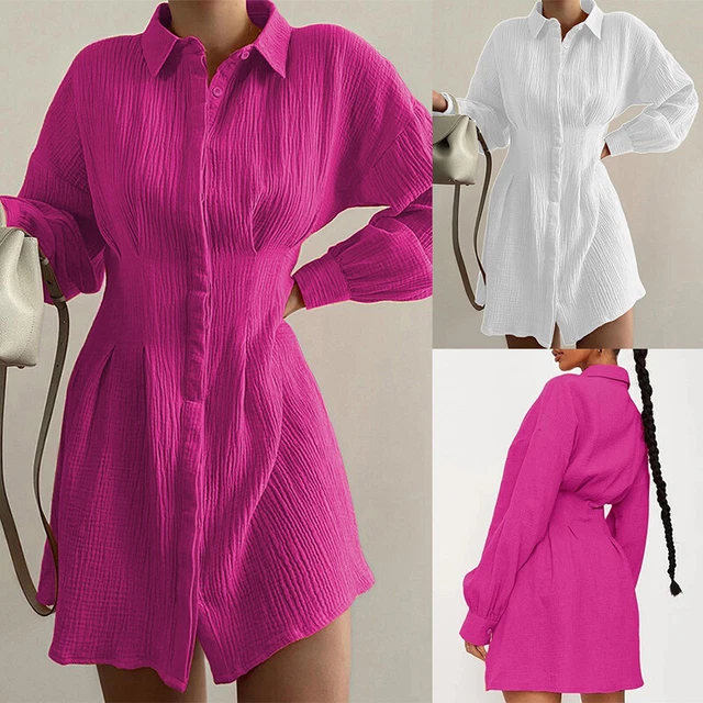 Coton Lin Femme Pantalon Baggy Robe Chemise Femmes Long Décontracté Tunique T *