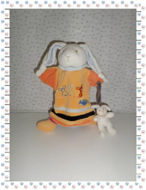 ♔ - Doudou Marionnette Lapin  Orange Bleu Blanc Bébé Lapin  Babynat