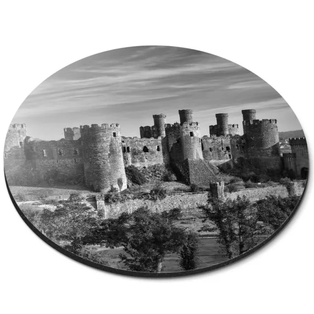 Round Mouse Mat (bw) - Welsh Conwy Castle Wales  #37293