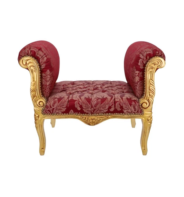 Panca Panchetta Baroque Louis XVI – Chaise Longue Bois Et Éco Cuir Rouge – Arterameferro