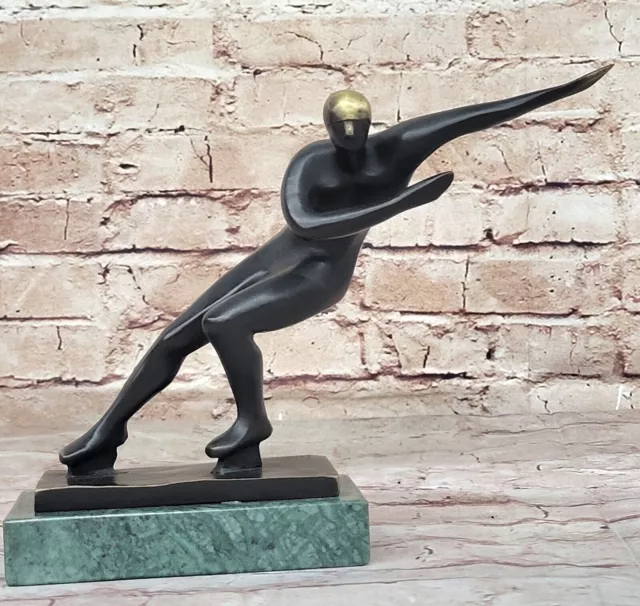 100% Bronze Statue ICE SKATING Woman Dancing Ice Skaters Signed Nick Artwork Sal