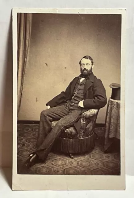 GAY INT HANDSOME YOUNG SWISS Gent LONG LEGS Dark Beard ID’D c 1850s CDV PHOTO