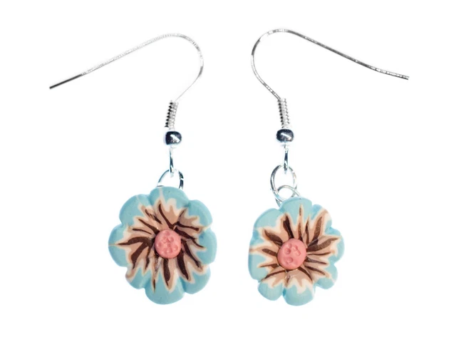 Blume türkis Ohrringe Miniblings Hänger blau Sommer Garten Blumen Handgemacht