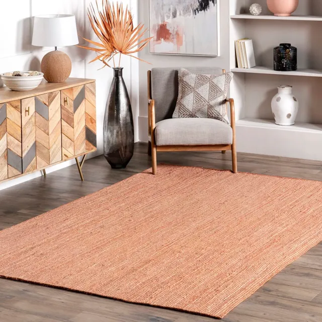 Rectangle Rust Color Jute Area Rug 100% Braided Runner Rustic Living Area Carpet