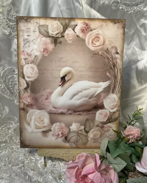 Swan, Shabby Chic, Romantic Cottage Style  Handcrafted Plaque, Sign #1