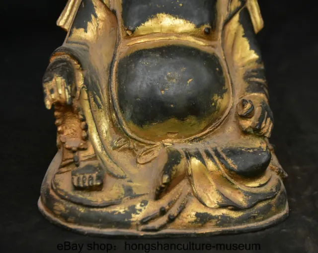 9.2 " Old Chinese Buddhism Bronze Gilt Happy Laugh Maitreya Buddha Statue 3