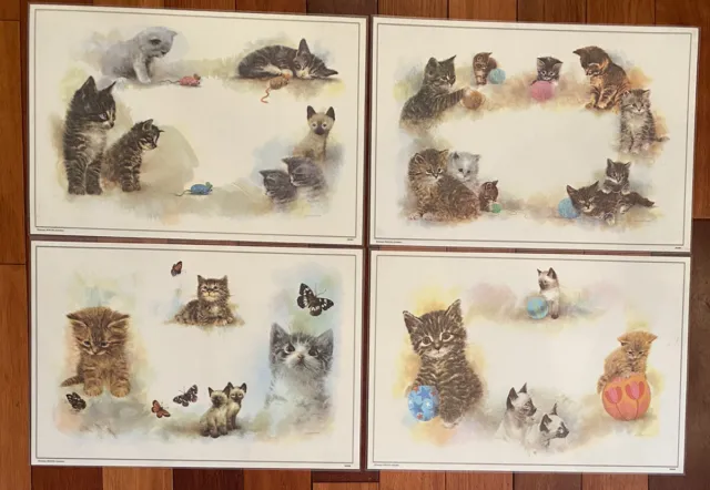 AmericaMark Vtg 70's Placemats Kitten Cats Laminated Set of  4 17" x 12" MR3049