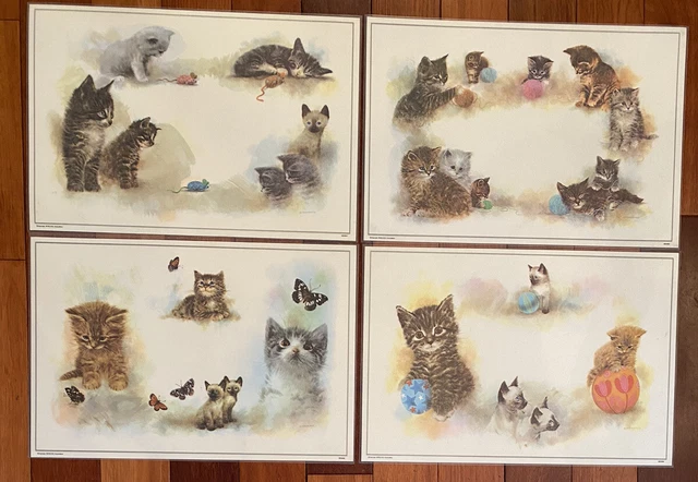 AmericaMark Vtg 70's Placemats Kitten Cats Laminated Set of  4 17" x 12" MR3049