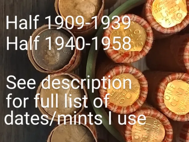 Lincoln Wheat Cent Penny Roll NO DUPLICATES BU/1909 Ends PDS  50/50 MIX SEE INFO 3
