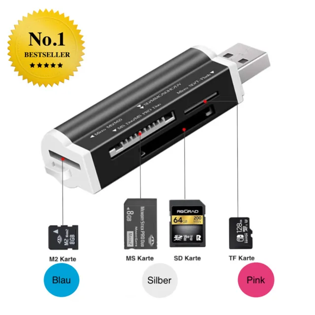 Speicherkartenleser Kartenlesegerät USB Micro SDHC MS Memory Card Reader Adapter