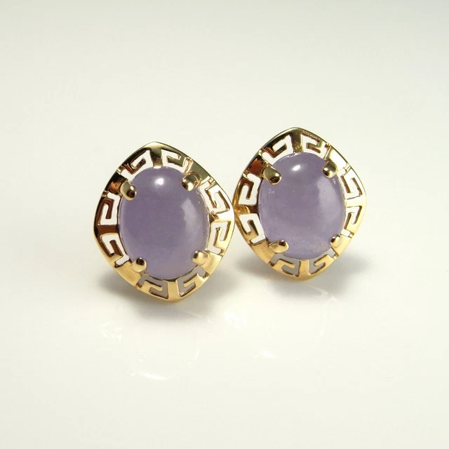 Lavender Jadeite Jade 14K Gold Earrings Studs Cabochon Earrings