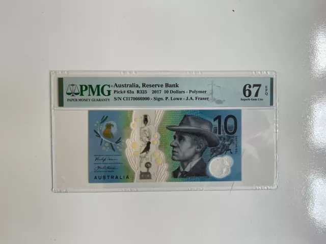 Australia Reserve Bank, 10 Dollars, 2017, PMG 67, Super Gem Uncirculated