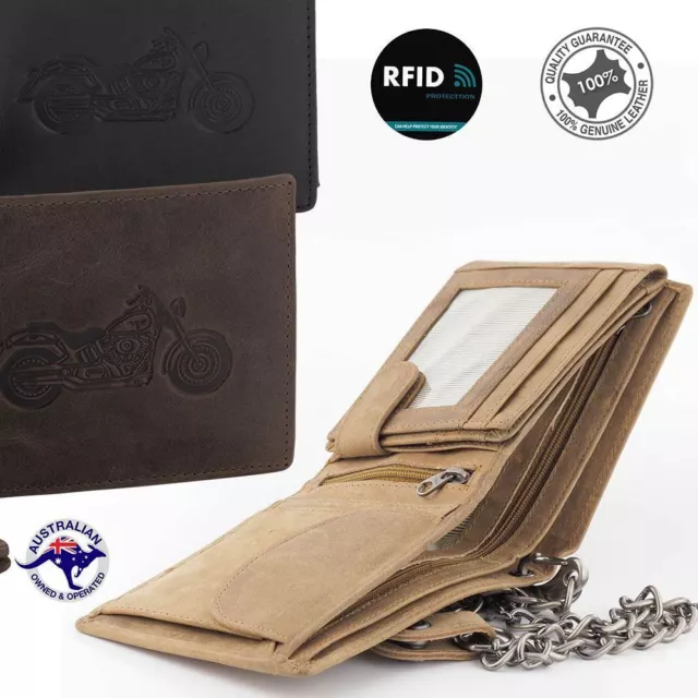 New Genuine Cowhide Leather Large Biker’s RFID Protection Large Wallet Vintage S