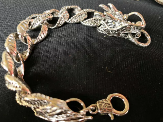 Chinese National Style Xizang Silver Carving Dragon Head Adjustment Bracelet