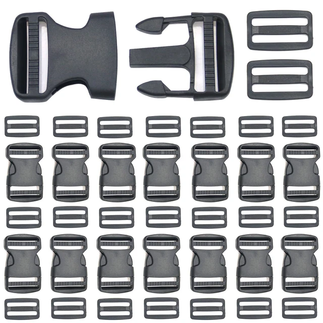 15 Set 1.5 Inch Side Release Buckles Plastic Clips 30 PCS Tri-Glide Slides