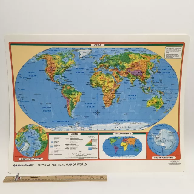 Rand McNally MAP OF THE WORLD Physical Political Laminated Color Desk Wall Map