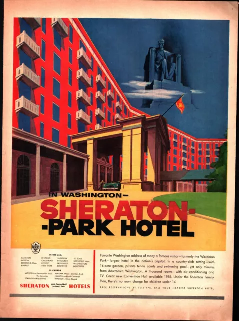 Vintage 1954 SHERATON Park Hotel Washington Art Decor 50's Ephemera Print Ad b3