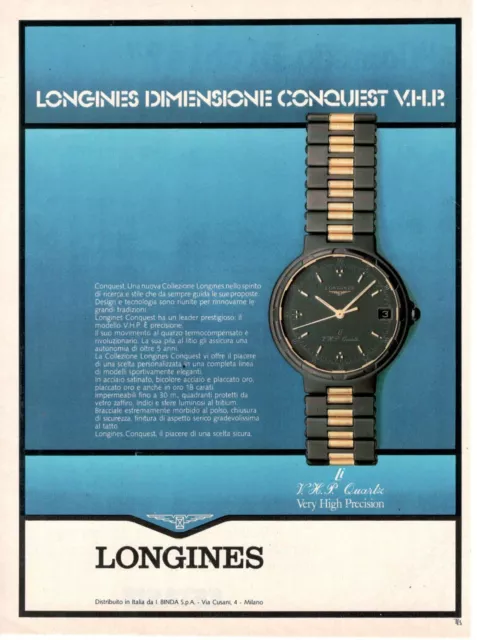 Armbanduhr Longines Conquest V. H. P. Quarz Werbung 1 Seite 1985 Original