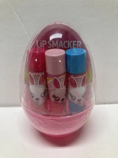 Lip Smackers Egg Lip Balm Strawberry Flavored Tulips Cotton Candy 3 Pcs NEW