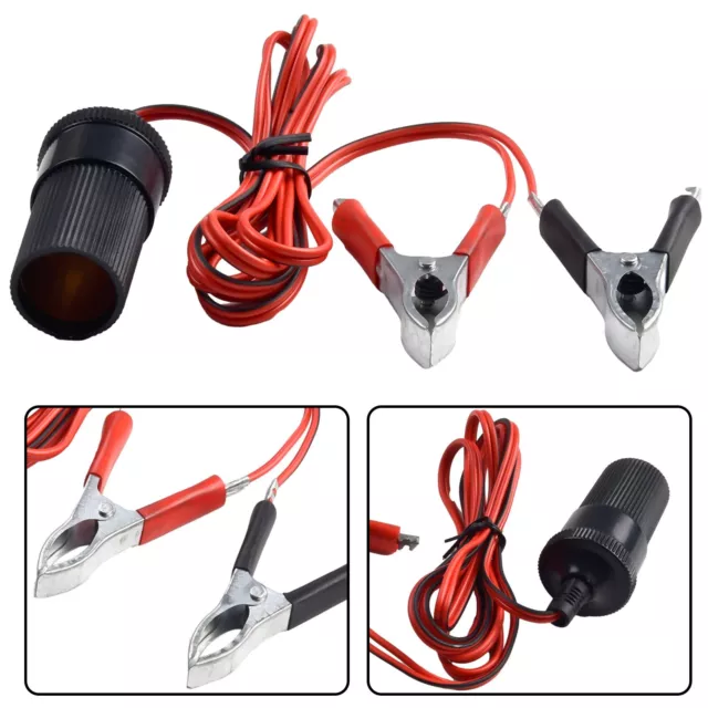 Dual Alligator Clips 12V Lighter Socket Adapter Cable Portable Power Transfer