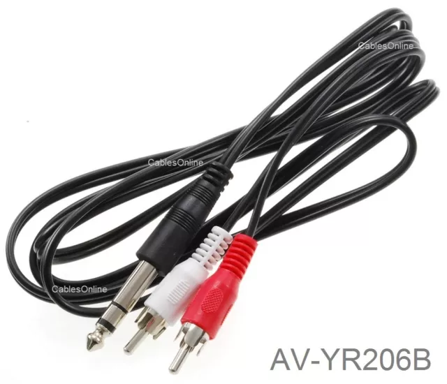 6ft 1/4" TRS Stereo Male to 2-RCA (Left/Right) Male Audio Cable, AV-YR206B