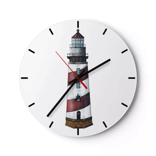 Orologio da Parete in Vetro 30x30cm Faro Nautico Mare Moderno Silenzioso