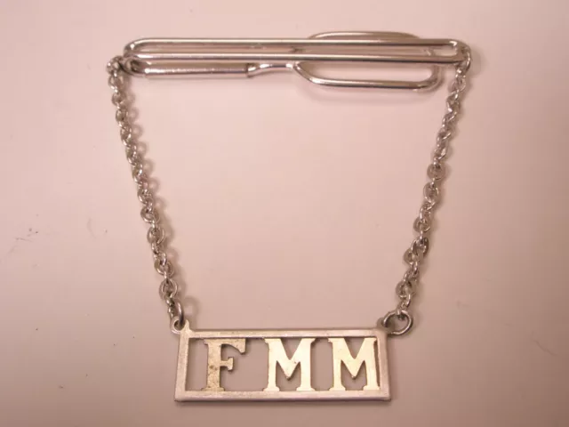 =FMM Monogram Initial Letter Cable Link Chain Vintage Pendant SWANK Tie Bar Clip