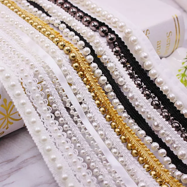 FABRIC PEARL BRAID Lace Ribbon Hand-stitched Pearl Lace Trim Beaded ...