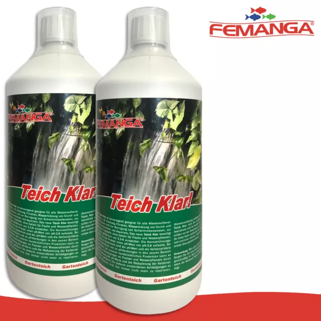 Femanga 2 x 1000 ML Étang Clair ! Eau Poissons Soins Jardin Algue Épurateur