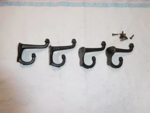 Antique ~ Salvage ~ 4 Cast Iron Hat/Coat Hooks Acorn Ends           #2467