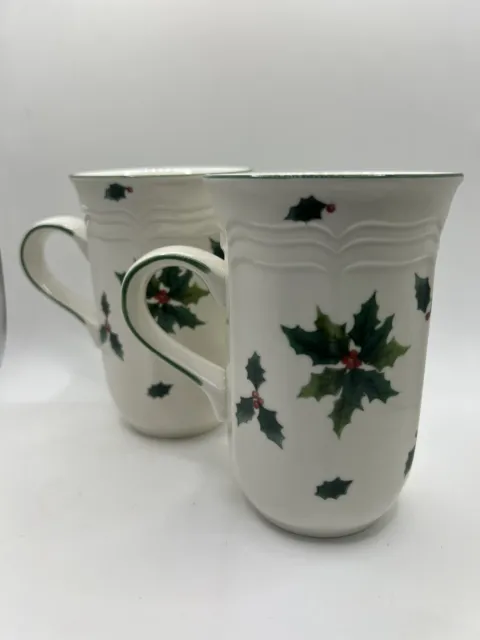 2 Mikasa French Countryside Holiday Holly Cappuccino Mug Holly Leaves & Berries