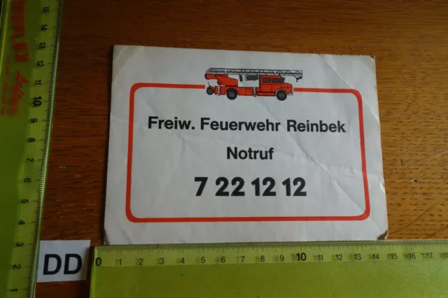 Alter Aufkleber Rettung Notruf FREIWILLIGE FEUERWEHR Reinbek