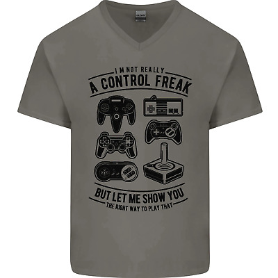 Control Freak Funny Gaming Gamer Mens V-Neck Cotton T-Shirt