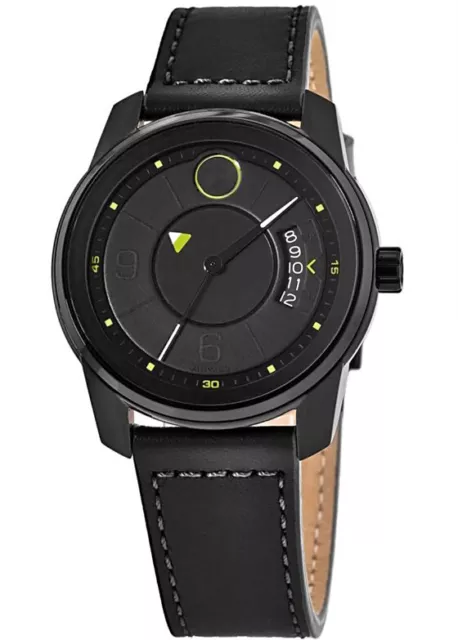 Brand New Movado Bold Men’s Verso Black Dial Black Leather Strap Watch 3600696
