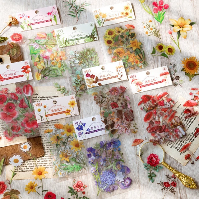 40pcs DIY Korean Japanese Journal Paper Diary Flower Stickers Scrapbooking Decor