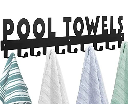 Pool Towel Rack Large Size 10 Hooks for Bathroom Wall Mount Towel Hooks Towel...
