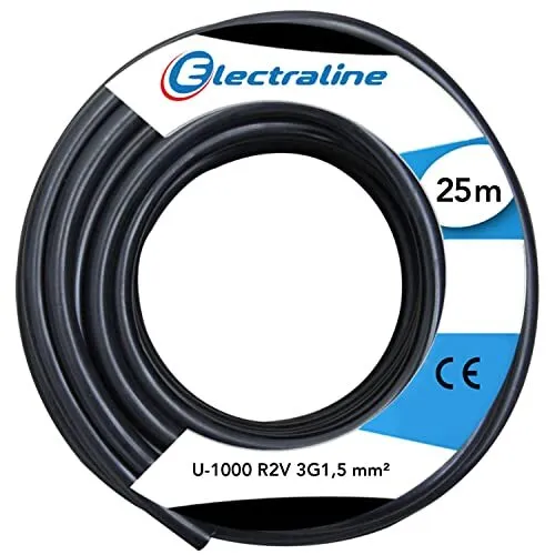 Electraline 20218278D Couronne de Câble U-1000 R2V 3G1,5 25M, Noir
