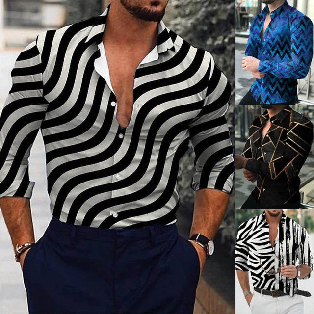 Top Maschile Uomo Daily Life Bottone Casual Maniche Lunghe Stampato Slim 1 Pz